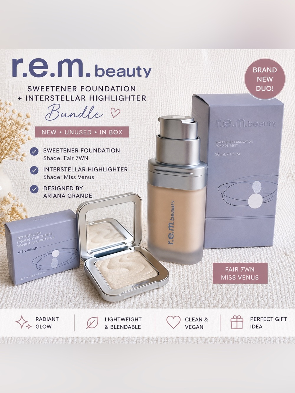 r.e.m. beauty Sweetener Foundation + Miss Venus Highlighter Bundle NIB
